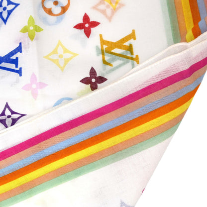 Louis Vuitton White Monogram Multicolor Scarf M71911 Small Good