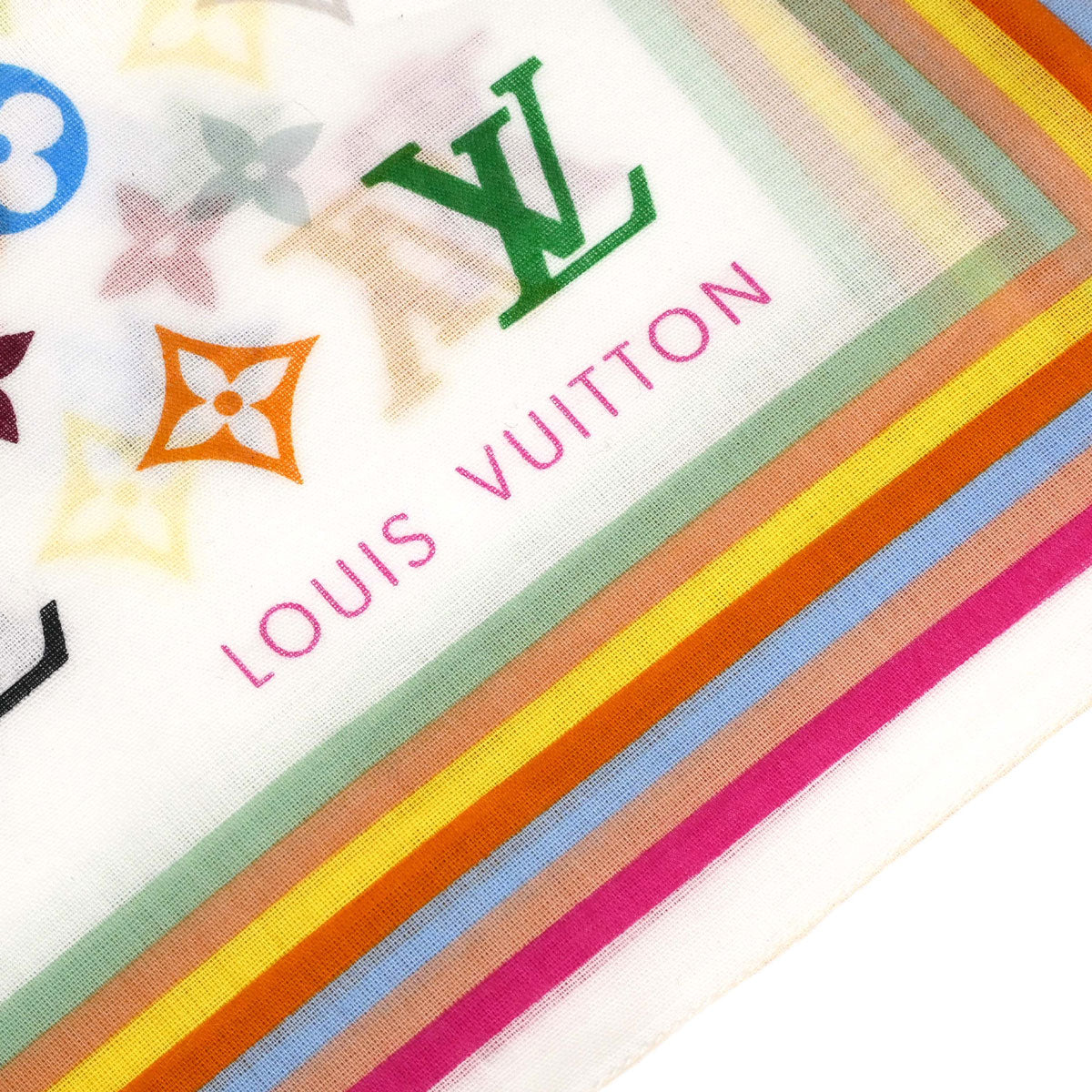 Louis Vuitton White Monogram Multicolor Scarf M71911 Small Good