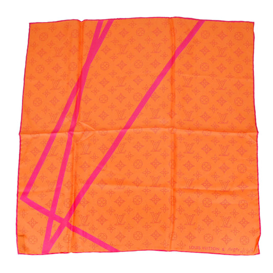Louis Vuitton Orange Monogram Logo Neon Color Scarf Small Good