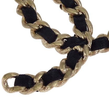 Chanel Dangle CC Pierced Earrings Leather Gold Black 09C