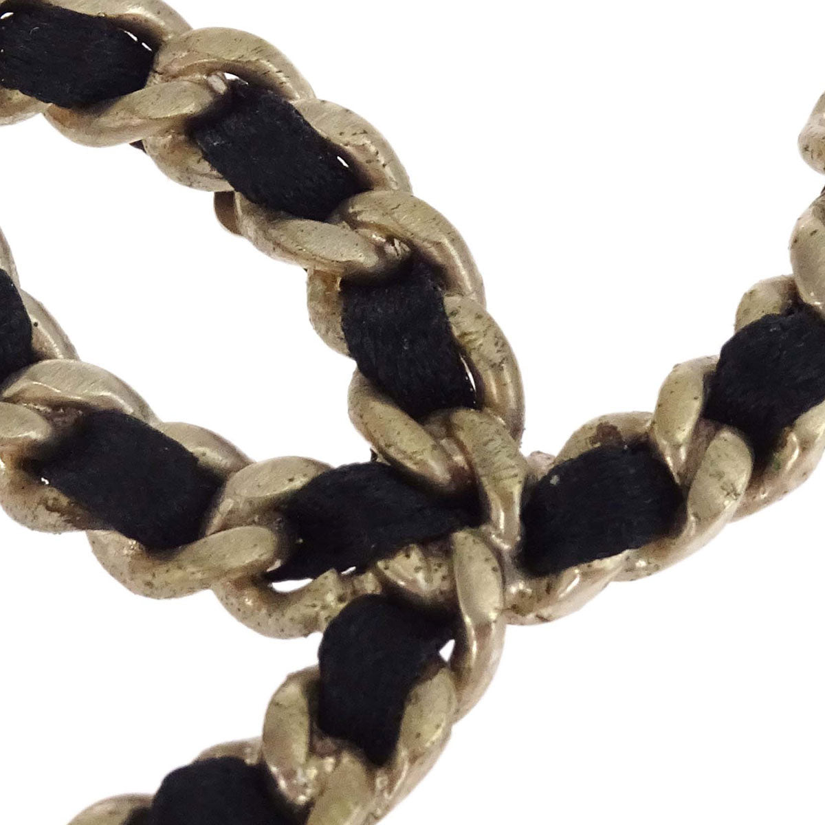 Chanel Dangle CC Pierced Earrings Leather Gold Black 09C