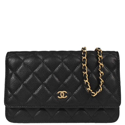 Chanel Black Caviar Skin Classic WOC Wallet on Chain Shoulder Bag