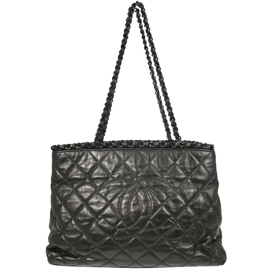 Chanel 2012 Metallic Gray Calfskin Chain Me Tote Handbag