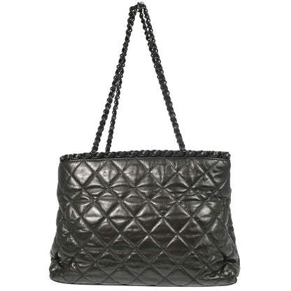 Chanel 2012 Metallic Gray Calfskin Chain Me Tote Handbag