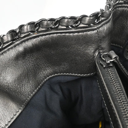 Chanel 2012 Metallic Gray Calfskin Chain Me Tote Handbag