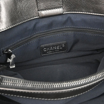 Chanel 2012 Metallic Gray Calfskin Chain Me Tote Handbag