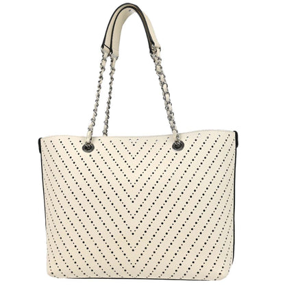 Chanel White Perforated Caviar Skin Chevron Shopping Tote Bag Handbag