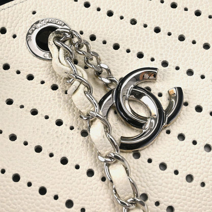 Chanel White Perforated Caviar Skin Chevron Shopping Tote Bag Handbag