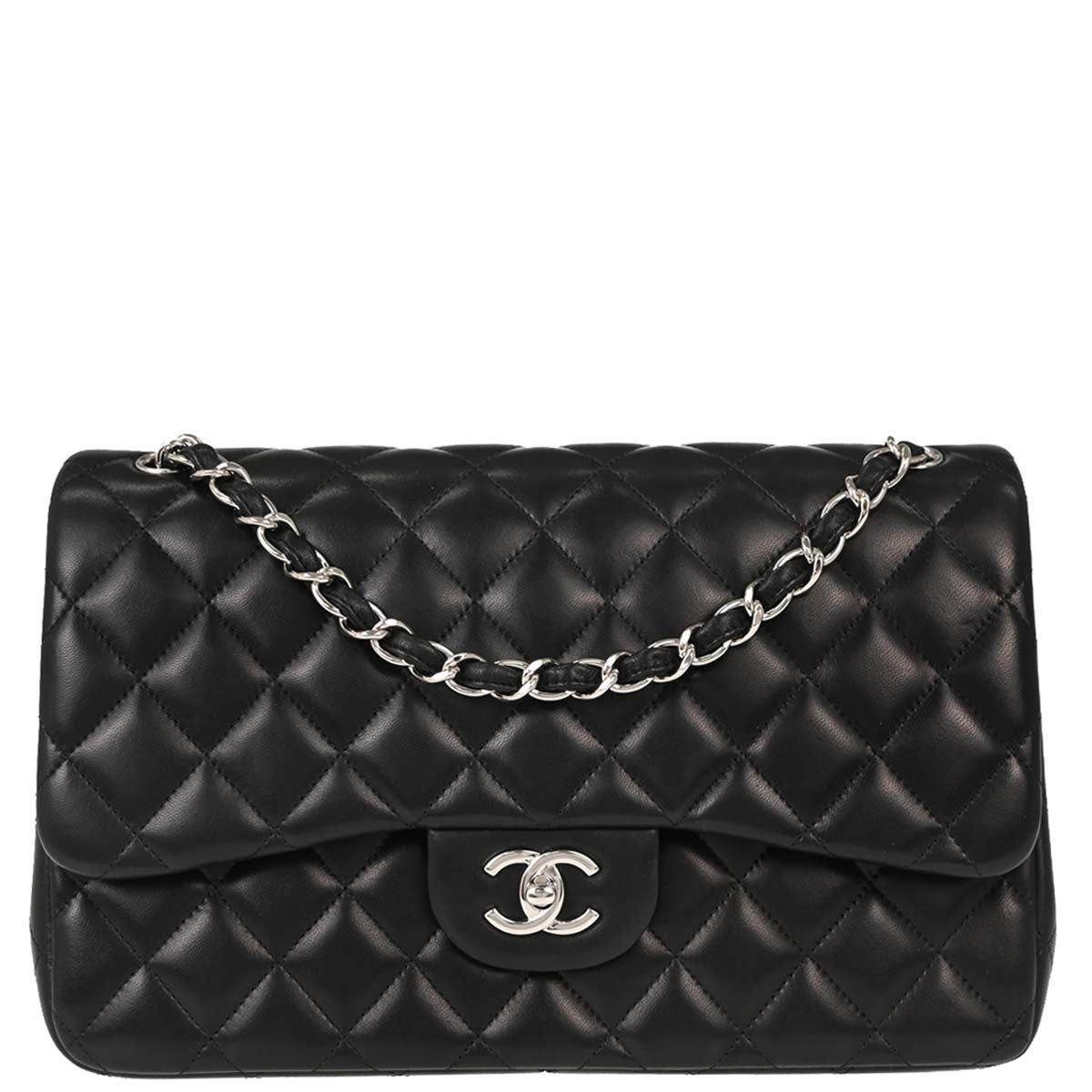 Chanel 2012 Black Lambskin Jumbo Classic Double Flap Shoulder Bag
