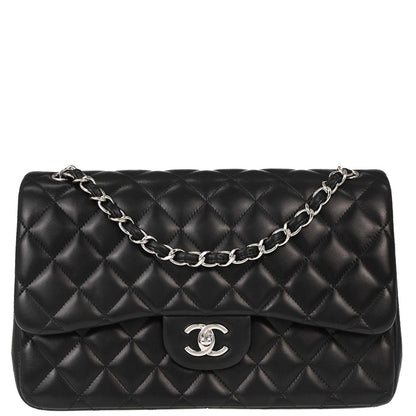 Chanel 2012 Black Lambskin Jumbo Classic Double Flap Shoulder Bag