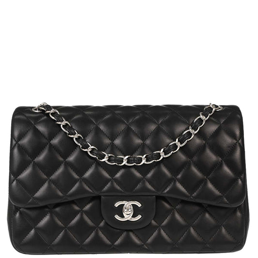 Chanel 2012 Black Lambskin Jumbo Classic Double Flap Shoulder Bag