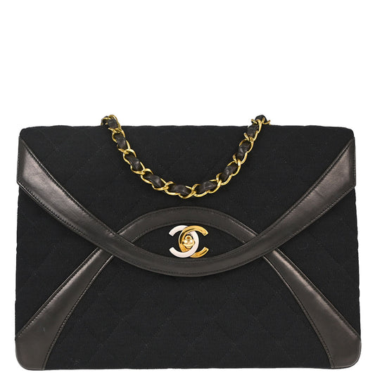 Chanel 1991-1994 Black Canvas Lambskin Paris Single Flap Shoulder Bag