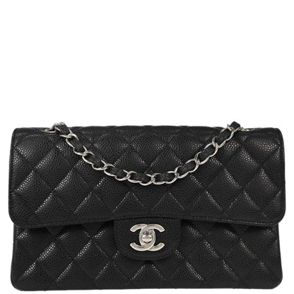 Chanel 2012 Black Caviar Skin Small Classic Double Flap Shoulder Bag