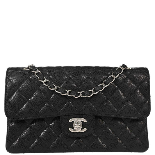 Chanel 2012 Black Caviar Skin Small Classic Double Flap Shoulder Bag