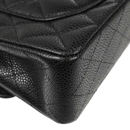 Chanel 2012 Black Caviar Skin Small Classic Double Flap Shoulder Bag