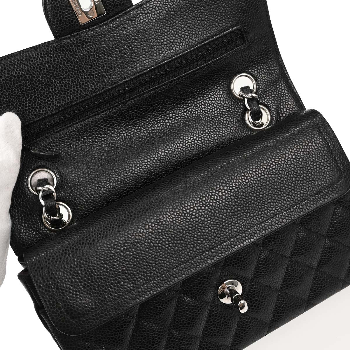 Chanel 2012 Black Caviar Skin Small Classic Double Flap Shoulder Bag