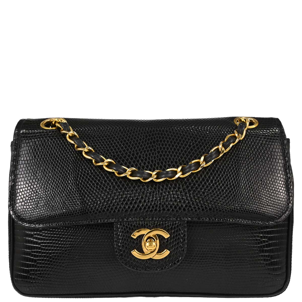 Chanel * Black Lizard Small Classic Double Flap Shoulder Bag