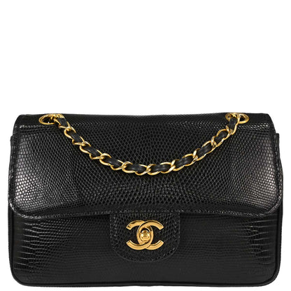 Chanel * Black Lizard Small Classic Double Flap Shoulder Bag
