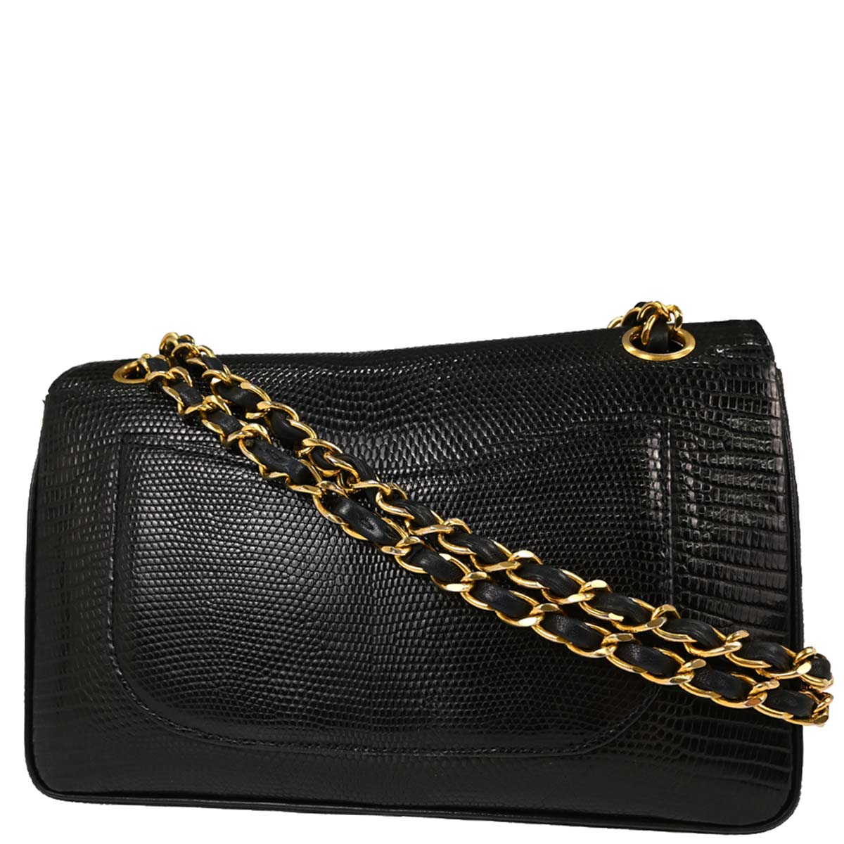 Chanel * Black Lizard Small Classic Double Flap Shoulder Bag