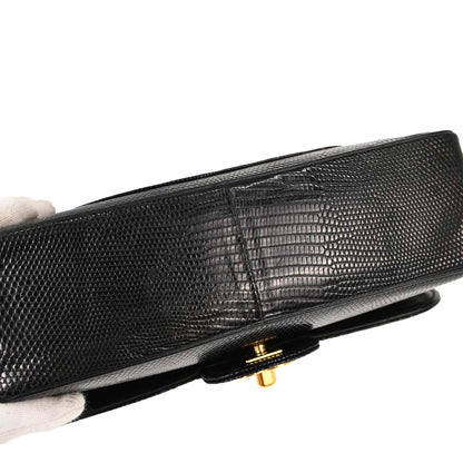 Chanel * Black Lizard Small Classic Double Flap Shoulder Bag