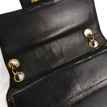 Chanel * Black Lizard Small Classic Double Flap Shoulder Bag