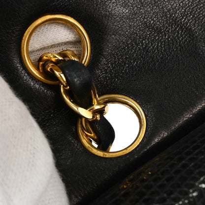 Chanel * Black Lizard Small Classic Double Flap Shoulder Bag