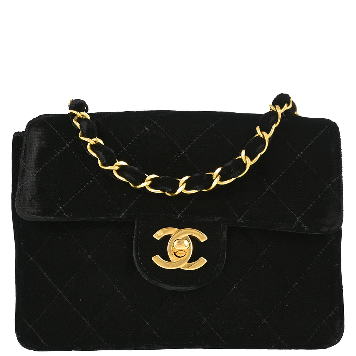 Chanel 1994-1996 Black Velvet Mini Classic Square Flap Shoulder Bag 17