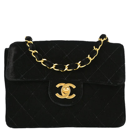 Chanel 1994-1996 Black Velvet Mini Classic Square Flap Shoulder Bag 17