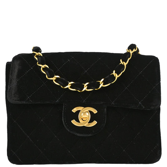 Chanel 1994-1996 Black Velvet Mini Classic Square Flap Shoulder Bag 17