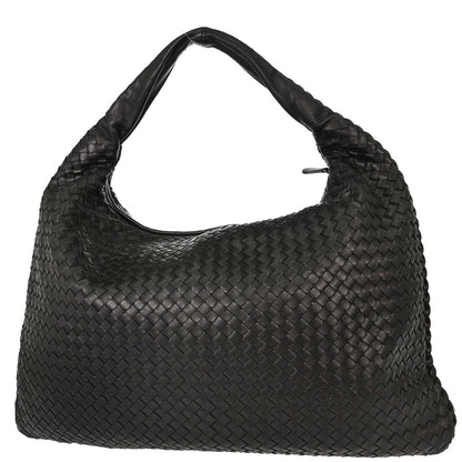 Bottega Veneta Black Lambskin Intrecciato Hobo Handbag