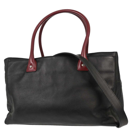 Chanel Black Burgundy Calfskin Executive Cerf 2way Shoulder Tote Bag
