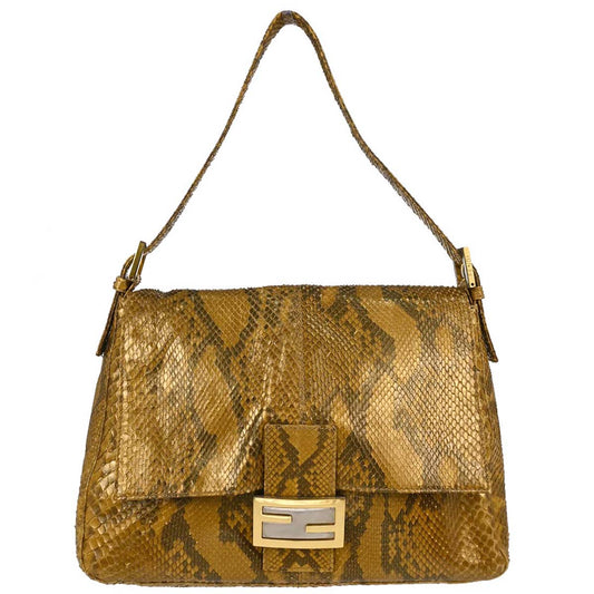 Fendi * Gold Python Mamma Baguette Handbag