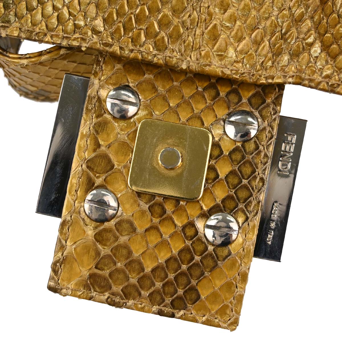 Fendi * Gold Python Mamma Baguette Handbag