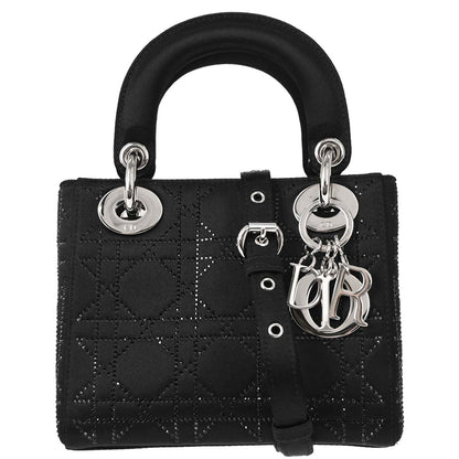 Christian Dior Black Satin Small Lady Dior Cannage 2way Shoulder Handbag
