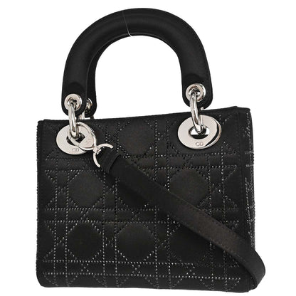 Christian Dior Black Satin Small Lady Dior Cannage 2way Shoulder Handbag