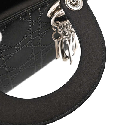 Christian Dior Black Satin Small Lady Dior Cannage 2way Shoulder Handbag