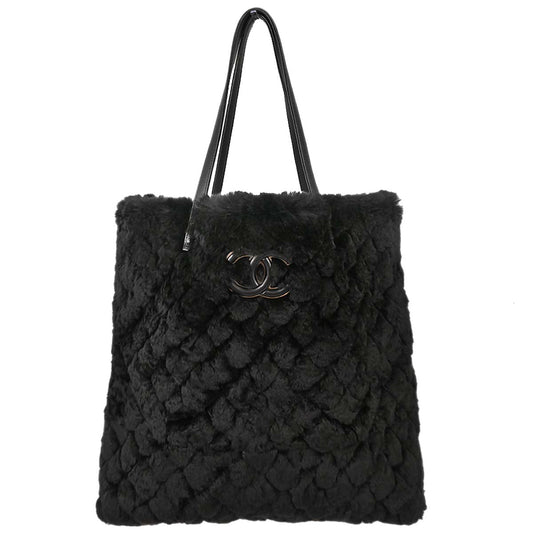 Chanel Black Lapin Fur Tote Handbag