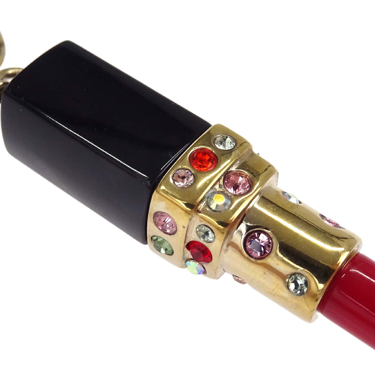 Chanel Lipstick Gold CC Pendant Rhinestone Necklace 05P