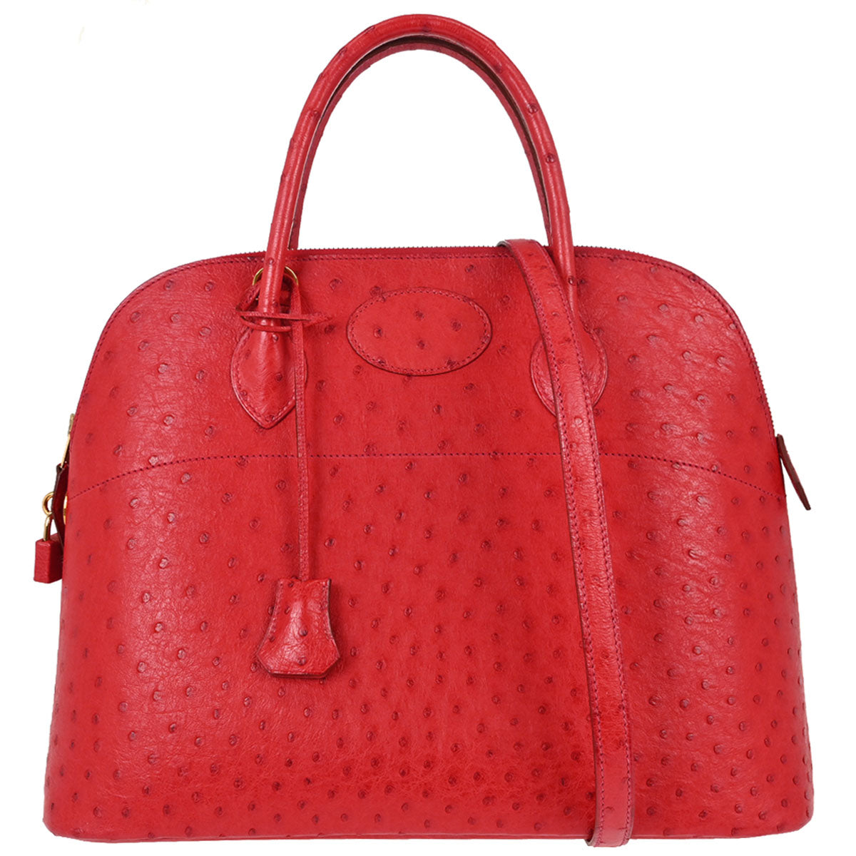 Hermes * Rouge Vif Ostrich Bolide 35 2way Shoulder Handbag