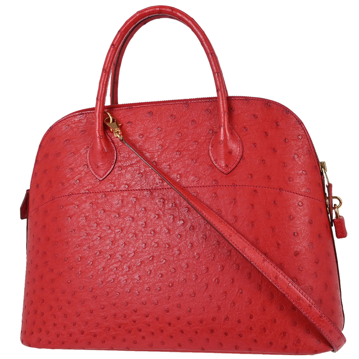 Hermes * Rouge Vif Ostrich Bolide 35 2way Shoulder Handbag