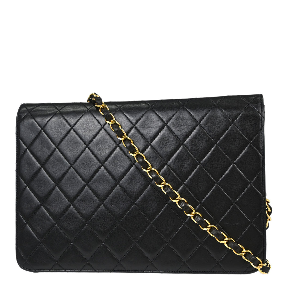 Chanel Black Lambskin Pushlock Medium Half Flap Shoulder Bag