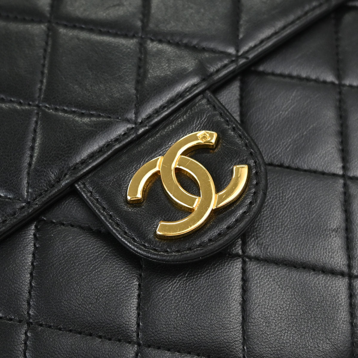 Chanel Black Lambskin Pushlock Medium Half Flap Shoulder Bag