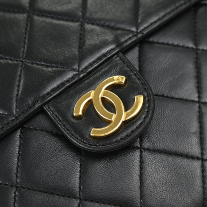 Chanel Black Lambskin Pushlock Medium Half Flap Shoulder Bag