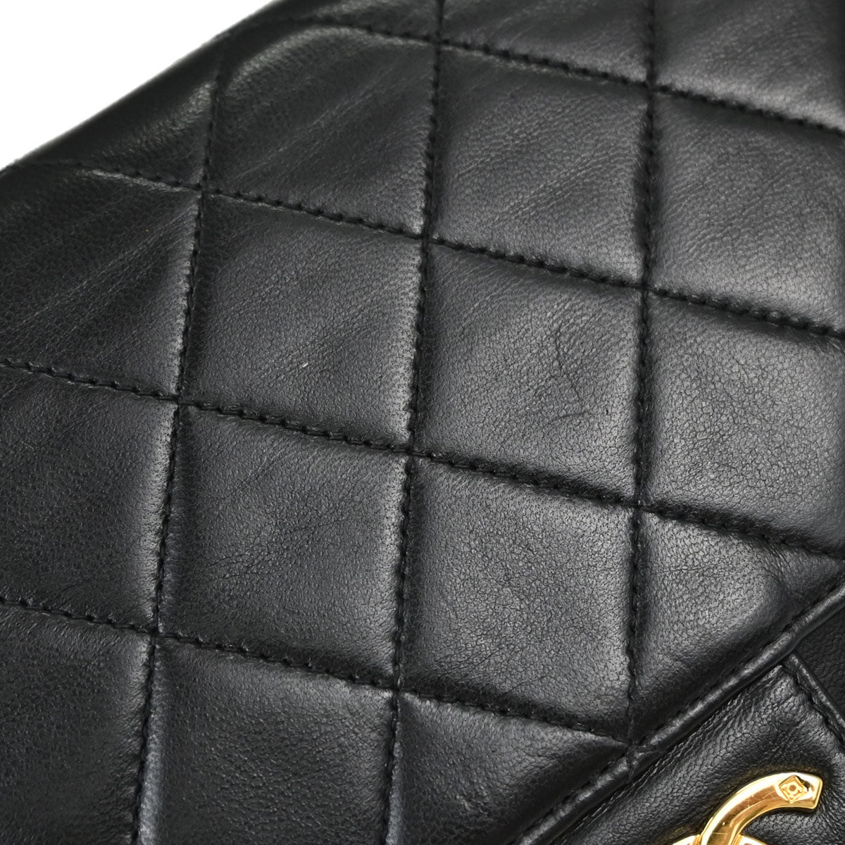 Chanel Black Lambskin Pushlock Medium Half Flap Shoulder Bag