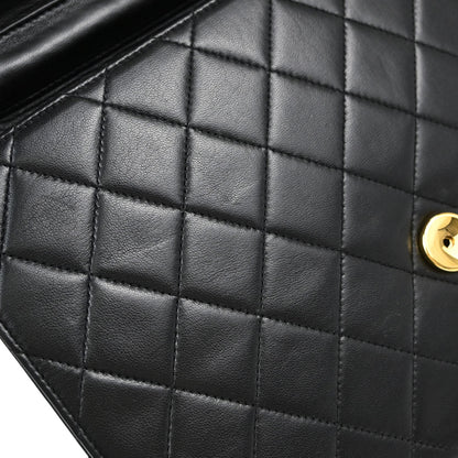 Chanel Black Lambskin Pushlock Medium Half Flap Shoulder Bag