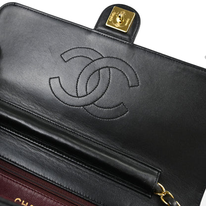 Chanel Black Lambskin Pushlock Medium Half Flap Shoulder Bag