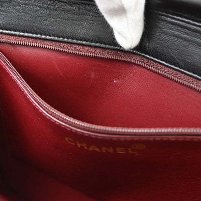 Chanel Black Lambskin Pushlock Medium Half Flap Shoulder Bag