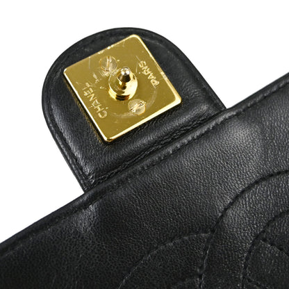 Chanel Black Lambskin Pushlock Medium Half Flap Shoulder Bag