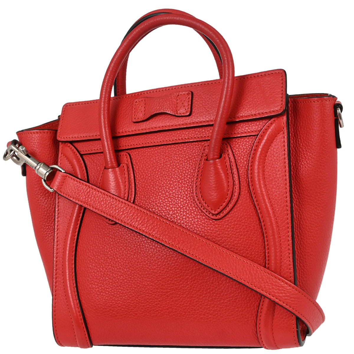 Celine Red Leather Nano Luggage Shoulder Tote Bag