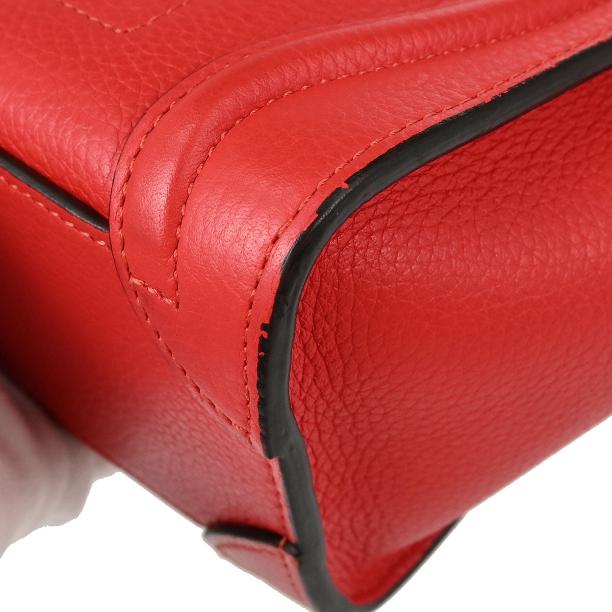 Celine Red Leather Nano Luggage Shoulder Tote Bag